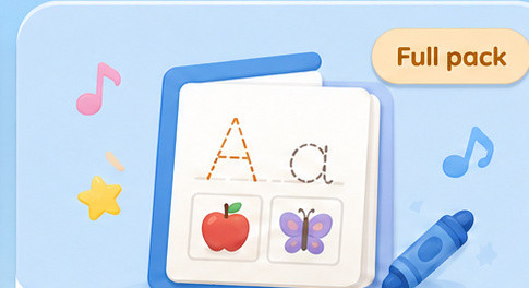 Activity workbook with tracing letters and pictures