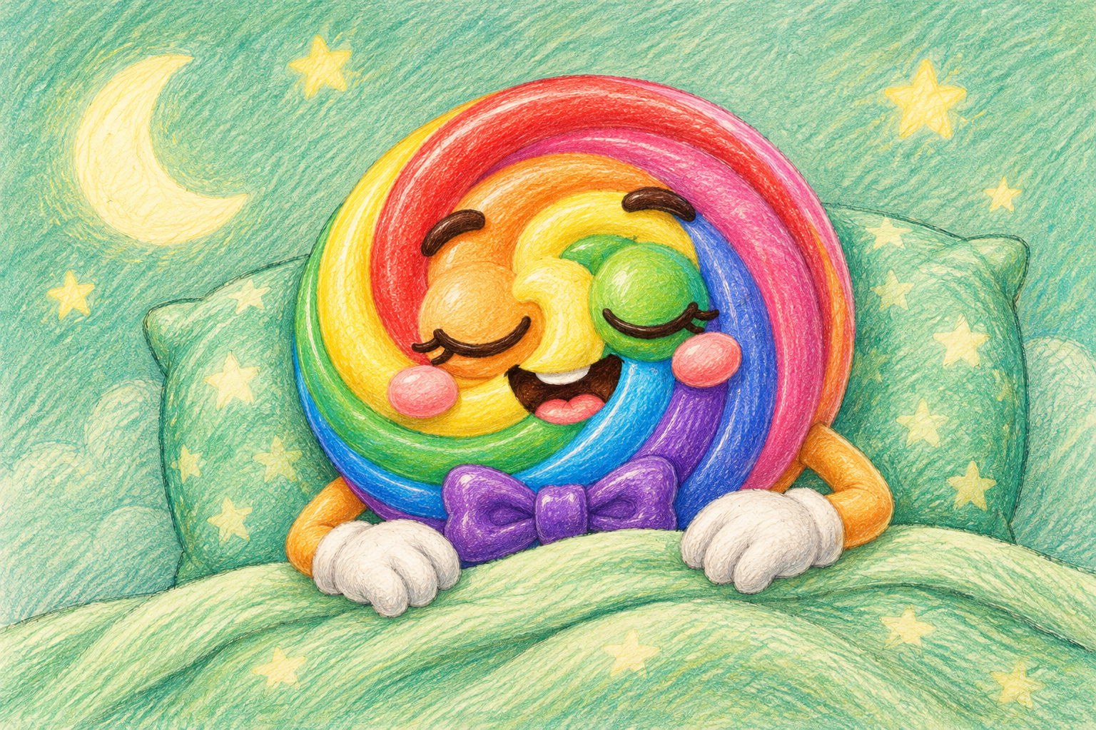 Colored-pencil Gali sleeping peacefully in bed