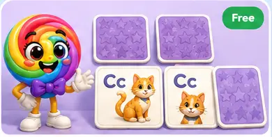 LolliPop beside letter and picture memory cards