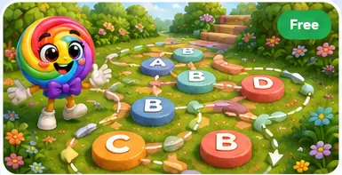 LolliPop guiding a colorful letter maze